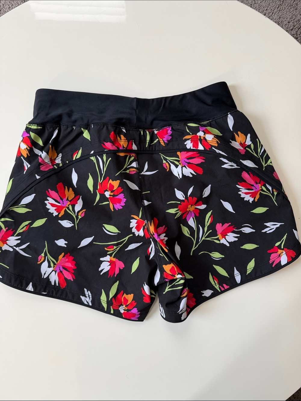 Lands' End Black Floral Athletic Shorts with Bright Blooms - Picture 6 of 7